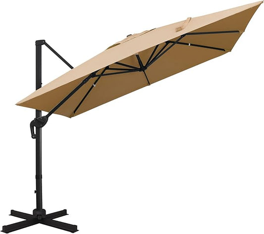 Sunnyglade 10x10Ft Cantilever Patio Umbrella Square Deluxe Offset Umbrella 360°Rotation & Integrated Tilting System Heavy Duty Patio Hanging Umbrella for Market Garden Deck Pool Backyard Patio (Tan)