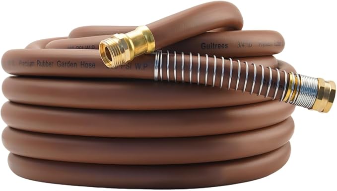 Garden Hose 50FT x 3/4, Heavy Duty Rubber Hose, Water Hose with Five Layered Braiding, Male to Female Fittings, 1000PSI Burst, 300PSI Working (Brown)
