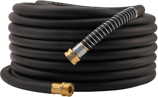 WiseFlow Garden Hose 75FT x 5/8, Heavy Duty Rubber Hose, Water Hose with Five Layered Braiding, Male Female Fittings, 1000PSI Burst, 300PSI Working (Black)