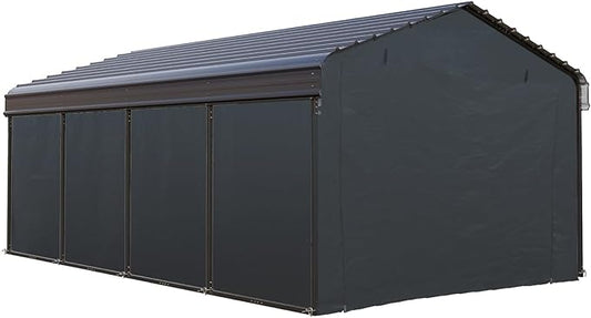 Carport Car Port Metal Canopy 12x20 ft Heavy Duty for Snow, Portable Garage Kit Shed Tent Shelter Metal Frame All Weather Outdoor for Boat with Removable Sidewalls, Dark Grey, Sophia & William