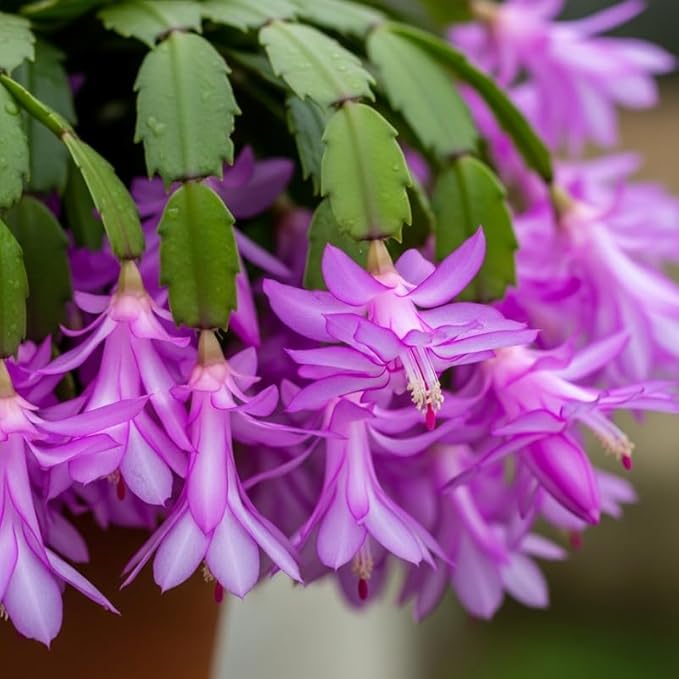 2 Christmas Cactus Plants Live, Starter Holiday Thanksgiving Cactus Plant for Indoor Outdoor Houseplants, Fasle Easter Cactus Plants Like, Cold Hardy, 5-9" in Tall, No Pot (Purple)