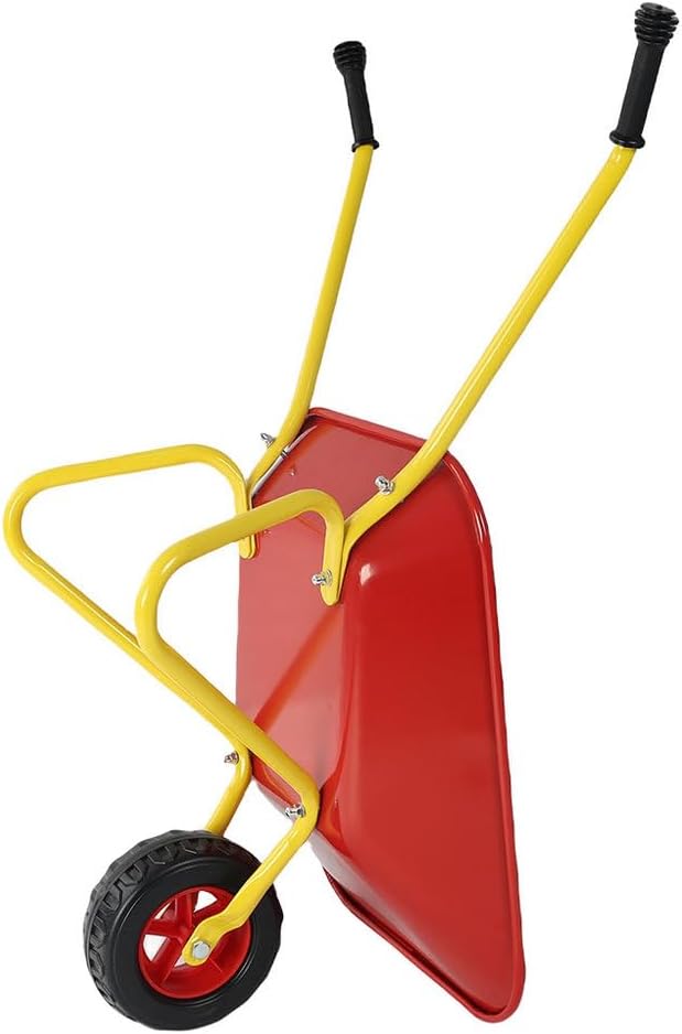 Kids Metal Wheelbarrow, Kids Gardening Tool Set, Garden Toys with Wheelbarrow with Steel Tray Garden Cart on Wheels, Ideal for Outdoor Play, Gardening Fun, Backyard Activities