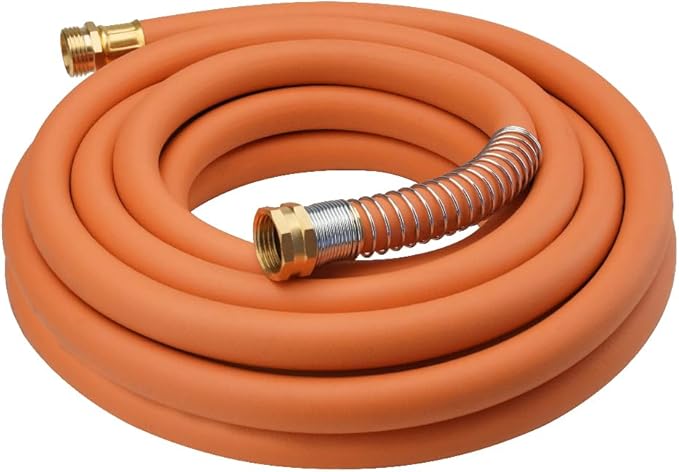 WiseFlow Garden Hose 25FT x 5/8, Heavy Duty Rubber Hose, Water Hose with Five Layered Braiding, Male Female Fittings, 1000PSI Burst, 300PSI Working (Orange)