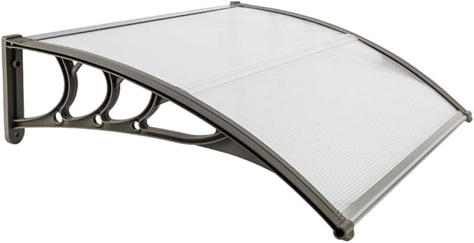 Window Awning Door Canopy Exterior- 32" x 40" Aluminum Door Awning, Polycarbonate Cover Patio Canopy Awning for House, Outside, Rain Snow & UV Resistant (Clear Board & Grey Bracket)