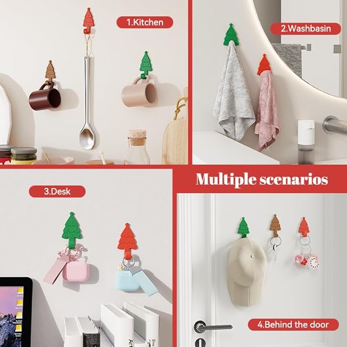 4-Pack Christmas Stockings Holder Hanger, Silicone-Wrapped Metal Design Garland Hooks for Hanging Christmas Stockings, Mantle Garland Wreath, Christmas Decorations (Green, Red)