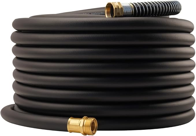 WiseFlow Garden Hose 100FT x 5/8, Heavy Duty Rubber Hose, Water Hose with Five Layered Braiding, Male Female Fittings, 1000PSI Burst, 300PSI Working (Black)