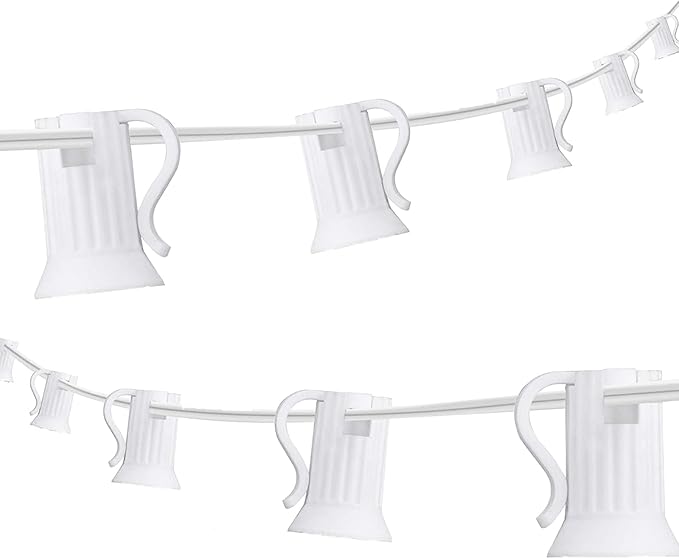 100FT C9 Light String Christmas Stringer, E17 Light Sockets 12" Spacing, C9 Stringer Set White Outdoor String Light Strand for Wedding Patio Event Lighting Decor, White Wire