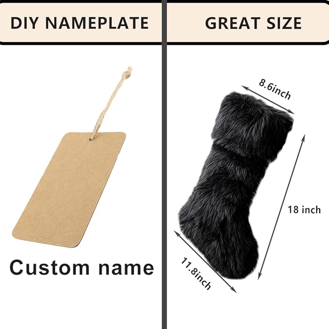 AOGU 3 Pack 18 Inch Black Christmas Stockings Faux Fur Xmas Christmas Stockings Hanging Ornaments Candy Gift Bags for Christmas Decorations