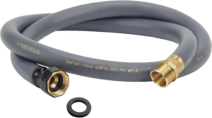 Garden Hose 5/8 x 5ft Brass Rubber Heavy Duty Water Hose 600 PSI Burst Pressure, Durable Flexible Hose for Yard, Car Wash, Pets Gray