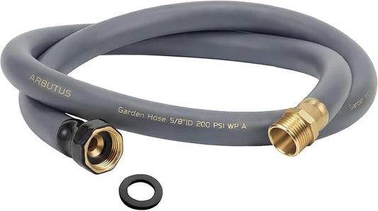 Garden Hose 5/8 x 5ft Brass Rubber Heavy Duty Water Hose 600 PSI Burst Pressure, Durable Flexible Hose for Yard, Car Wash, Pets Gray