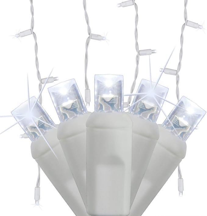 Wintergreen Lighting SoftTwinkle 70 LED Cool White Icicle Christmas Lights, 7.5 ft White Wire Indoor/Outdoor Commercial Grade Slow Twinkling Wedding & Party Decorations