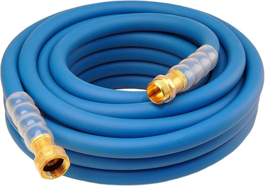 Heavy Duty Premium Garden Hose 25ft x 5/8, 300PSI Working, 1000PSI Burst, Hybrid Rubber Water Hose with Transparent Swivel Handle - Hot/Cold Water - Five Layered Braiding with Brass fittings (Blue)