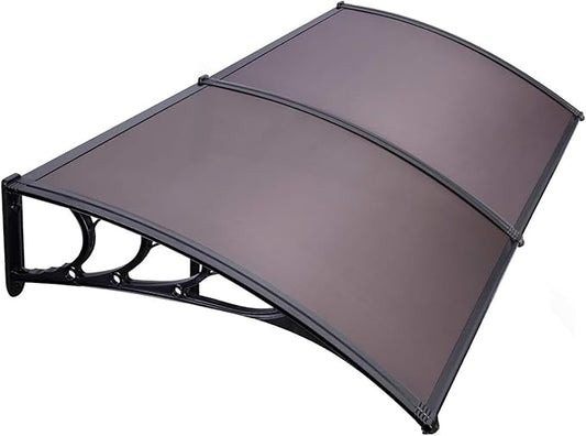 Window Awning Door Canopy Exterior- 40" x 80" Aluminum Door Awning, Polycarbonate Cover Patio Canopy Awning for House, Outside, Rain Snow & UV Resistant (Brown Board & Black Bracket)