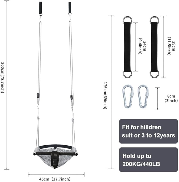 2 -in- 1 Toddler Swing. Swing Seat for Kids with Adjustable Ropes, for Kids Heavy Duty Rope Play Secure Children Swings Set, for Outdoor Indoor, (Gray)