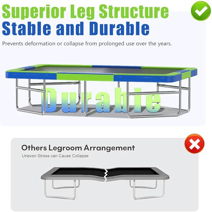 Rectangle Trampoline, Square Trampolines with Enclosure Net, Outdoor Backyard Recreational Exercise Gymnastics Trampoline Superior Bounce