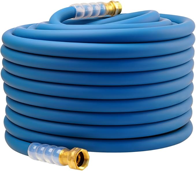Heavy Duty Premium Garden Hose 125ft x 5/8, 300PSI Working, 1000PSI Burst, Hybrid Rubber Water Hose with Transparent Swivel Handle - Hot/Cold Water - Five Layered Braiding with Brass fittings (Blue)