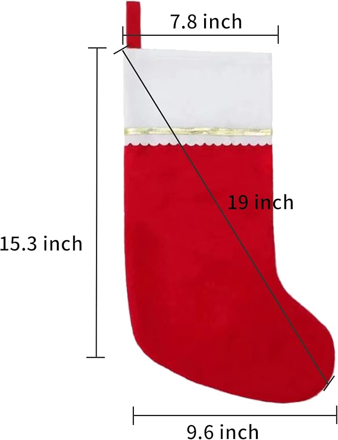 24 Pack Felt Christmas Stockings, 19 Inches Black and White Christmas Stockings, White Cuff with Gold Trim Christmas Stockings for Family Christmas Holiday Decorations