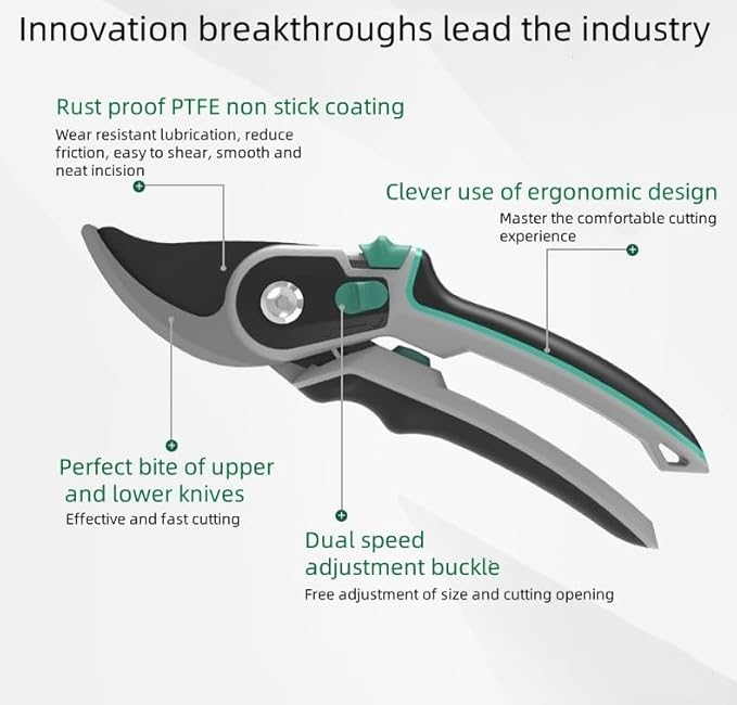 is an 8-inch long, SK-5 steel blade, tough and sharp gardening scissors suitable for trimming 3/4 fruit branches, flower branches, etc. It is a great helper for gardening