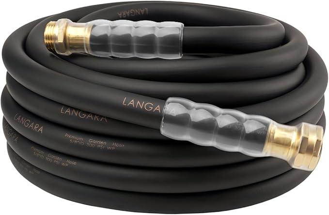 Heavy Duty Premium Garden Hose 50ft x 5/8, 300PSI Working, 1000PSI Burst, Hybrid Rubber Water Hose with Transparent Swivel Handle - Hot/Cold Water - Five Layered Braiding with Brass fittings (Black)
