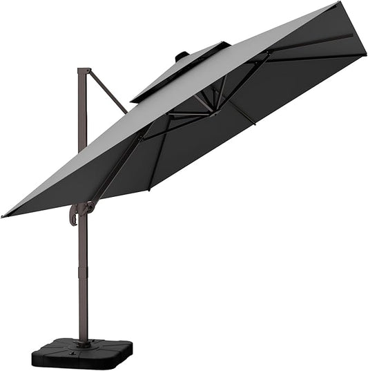 10' X 13' Outdoor Patio Umbrella Large Rectangle Cantilever Umbrella Heavy Duty 360°Rotation Offset Umbrella for Garden Deck Pool Patio,Grey