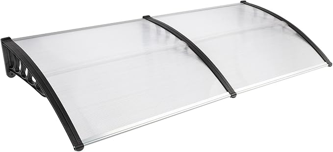 Window Awning Door Canopy Exterior- 38" x 80" Aluminum Door Awning, Polycarbonate Cover Patio Canopy Awning for House, Outside, Rain Snow & UV Resistant (Clear Board & Black Bracket)