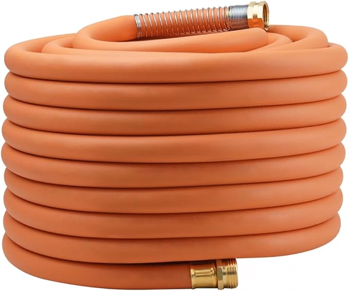 WiseFlow Garden Hose 100FT x 5/8, Heavy Duty Rubber Hose, Water Hose with Five Layered Braiding, Male Female Fittings, 1000PSI Burst, 300PSI Working (Orange)