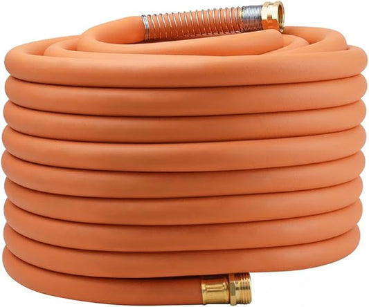 WiseFlow Garden Hose 100FT x 5/8, Heavy Duty Rubber Hose, Water Hose with Five Layered Braiding, Male Female Fittings, 1000PSI Burst, 300PSI Working (Orange)