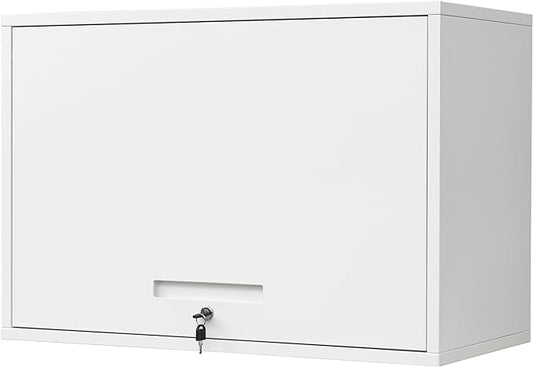 Yizosh Metal Wall Cabinet with Doors and Shelves, Floating Storage Unit for Garage or Basement (White, 21.6 H)