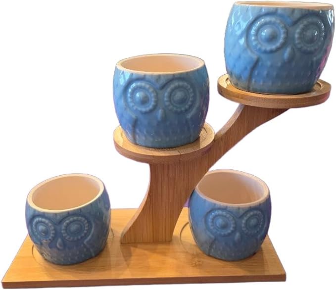 Blisse Wood Owl Planter (Blue)
