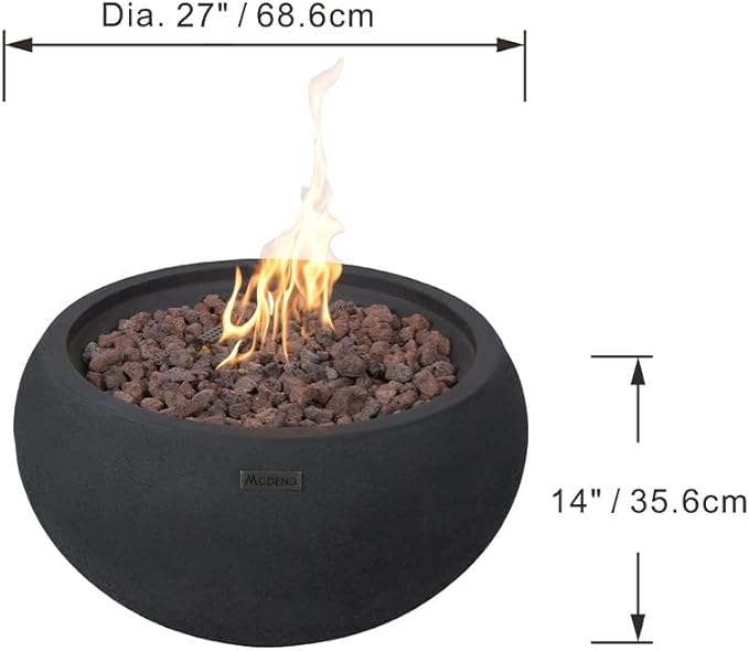 York Fire Table Outdoor Fire Pit 27 x 27 Cast Concrete Firepit Includes Lava Rocks 45,000 BTUs Outdoor Fireplace for Patio Furniture Set, Deck, Porch, Outdoor Heater - Liquid Propane