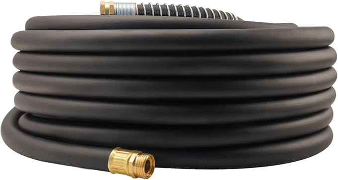 WiseFlow Garden Hose 90FT x 3/4, Heavy Duty Rubber Hose, Water Hose with Five Layered Braiding, Male Female Fittings, 1000PSI Burst, 300PSI Working (Black)