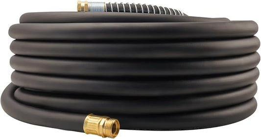 WiseFlow Garden Hose 90FT x 3/4, Heavy Duty Rubber Hose, Water Hose with Five Layered Braiding, Male Female Fittings, 1000PSI Burst, 300PSI Working (Black)