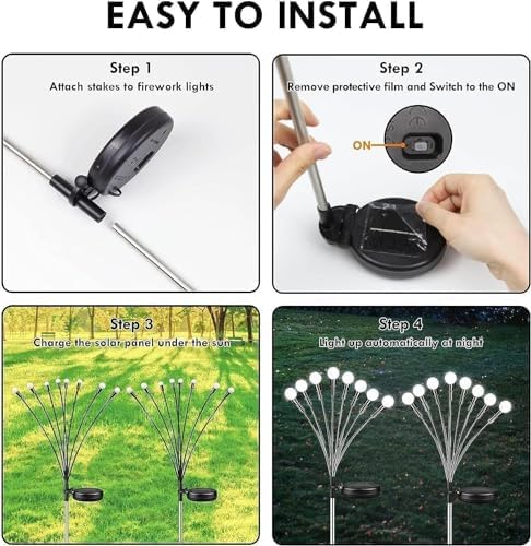 OZS 2 Pack Total 16 LED Solar Garden Lights Fairy Outdoor - Solar Firefly Lights Outdoor, Sway by Wind, Waterproof for Garden Patio Pathway Fairy Decoration (Cold White)