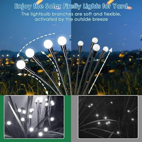OZS 8 Pack Total 64 LED Solar Garden Lights Fairy Outdoor - Solar Firefly Lights Outdoor, Sway by Wind, Waterproof for Garden Patio Pathway Fairy Decoration (Cold White)