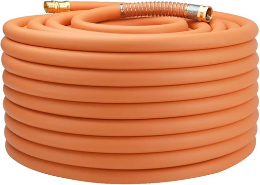 WiseFlow Garden Hose 150FT x 3/4, Heavy Duty Rubber Hose, Water Hose with Five Layered Braiding, Male Female Fittings, 1000PSI Burst, 300PSI Working (Orange)