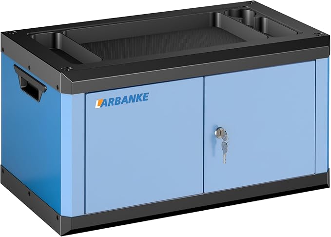 LARBANKE Heavy-Duty Lockable Double-Door Tool Box with Multifunctional Countertop,Portable Tool Box with Connecting Holes for Expansion,Durable Construction for Garage,Workshop,Warehouse Organization