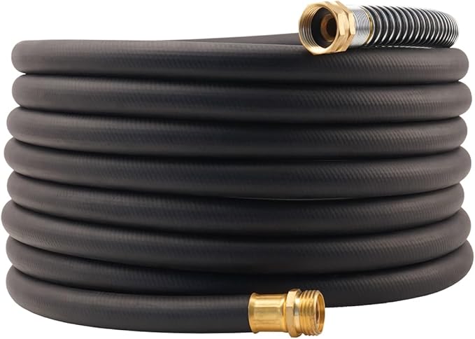 WiseFlow Garden Hose 25FT x 5/8, Heavy Duty Rubber Hose, Water Hose with Five Layered Braiding, Male Female Fittings, 1000PSI Burst, 300PSI Working (Black)