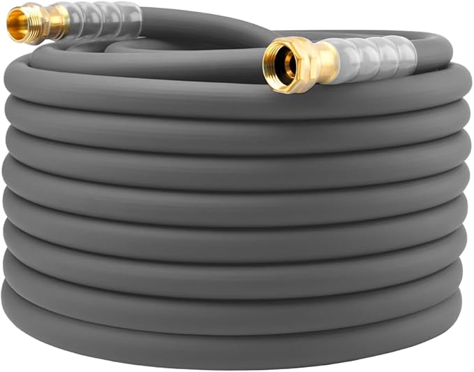 Heavy Duty Premium Garden Hose 100ft x 5/8, 300PSI Working, 1000PSI Burst, Hybrid Rubber Water Hose with Transparent Swivel Handle - Hot/Cold Water - Five Layered Braiding with Brass fittings (Grey)