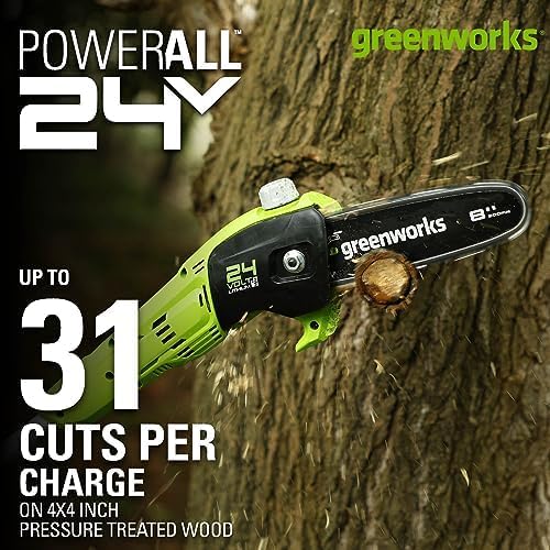 Greenworks 24V 8 Cordless Polesaw (Great For Pruning and Trimming Branches / 125+ Compatible Tools), 2.0Ah Battery and Charger Included
