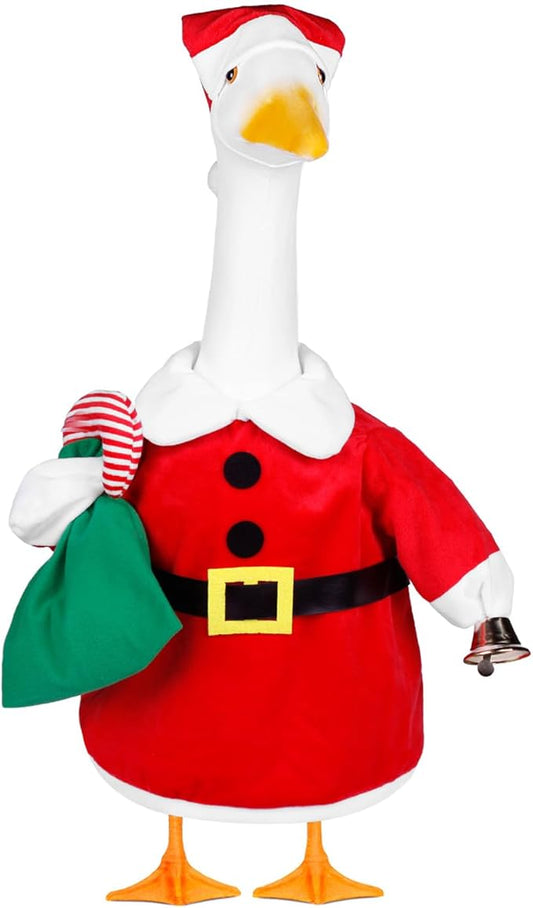 Christmas Santa Porch Goose Outfits Christmas Lawn Goose Clothes Fits 23" Cement Plastic Goose Statue for Xmas Outdoor Garden Yard Patio Art Decoration