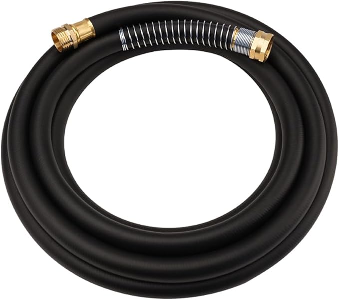 WiseFlow Garden Hose 15FT x 5/8, Heavy Duty Rubber Hose, Water Hose with Five Layered Braiding, Male Female Fittings, 1000PSI Burst, 300PSI Working (Black)