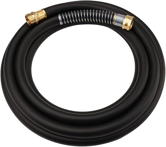WiseFlow Garden Hose 15FT x 5/8, Heavy Duty Rubber Hose, Water Hose with Five Layered Braiding, Male Female Fittings, 1000PSI Burst, 300PSI Working (Black)