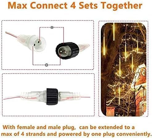 2-Pack Christmas Decorations Lights Outdoor, Total 384LED Meteor Shower Lights with Timer, 30cm 16 Tubes Indoor Outdoor Snow Cascading String Light for Xmas Tree Roof Party Garden Decor (Warm White)