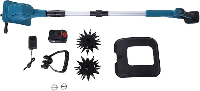 HEEPDD Tillers Tiller with 12000mAh Battery Adjustable Handle 360RPM Steel Tines for Lawn Soil Cultivation Home Gardening Tool Cordless Cultivator Electric Garden Gardening