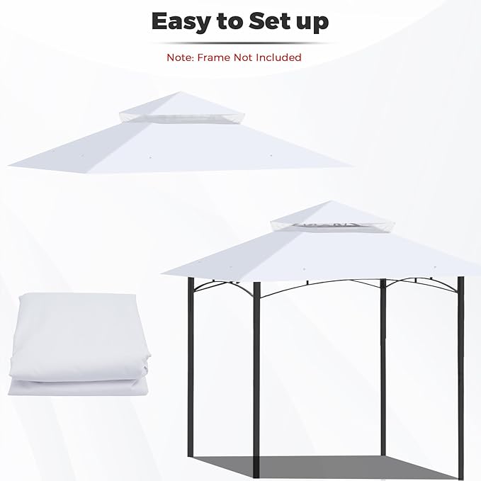 Gazebo Replacement Canopy Top Waterproof Cover, Fits Model L-GZ136PST, Double-Tiered and UV-Resistant (White)