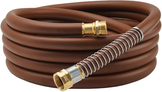 Garden Hose 25FT x 5/8, Heavy Duty Rubber Hose, Water Hose with Five Layered Braiding, Male to Female Fittings, 1000PSI Burst, 300PSI Working (Brown)