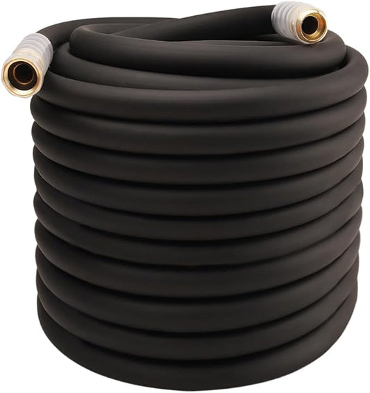 Heavy Duty Premium Garden Hose 200ft x 3/4, 300PSI Working, 1000PSI Burst, Hybrid Rubber Water Hose with Transparent Swivel Handle - Hot/Cold Water - Five Layered Braiding with Brass fittings (Black)