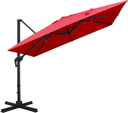 Sunnyglade 10x10Ft Cantilever Patio Umbrella Square Deluxe Offset Umbrella 360°Rotation & Integrated Tilting System Heavy Duty Patio Hanging Umbrella for Market Garden Deck Pool Backyard Patio (Red)