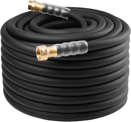 Heavy Duty Premium Garden Hose 125ft x 5/8, 300PSI Working, 1000PSI Burst, Hybrid Rubber Water Hose with Transparent Swivel Handle - Hot/Cold Water - Five Layered Braiding with Brass fittings (Black)
