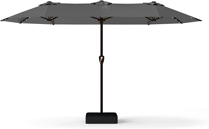 13FT Double-Sided Patio Umbrella with 48 Solar LED Lights, Large Rectangular Outdoor Market Umbrella with Crank Handle, Vented Canopy, Heavy-Duty 12 Rib Steel Frame, for Backyard, Garden, Pool, Grey